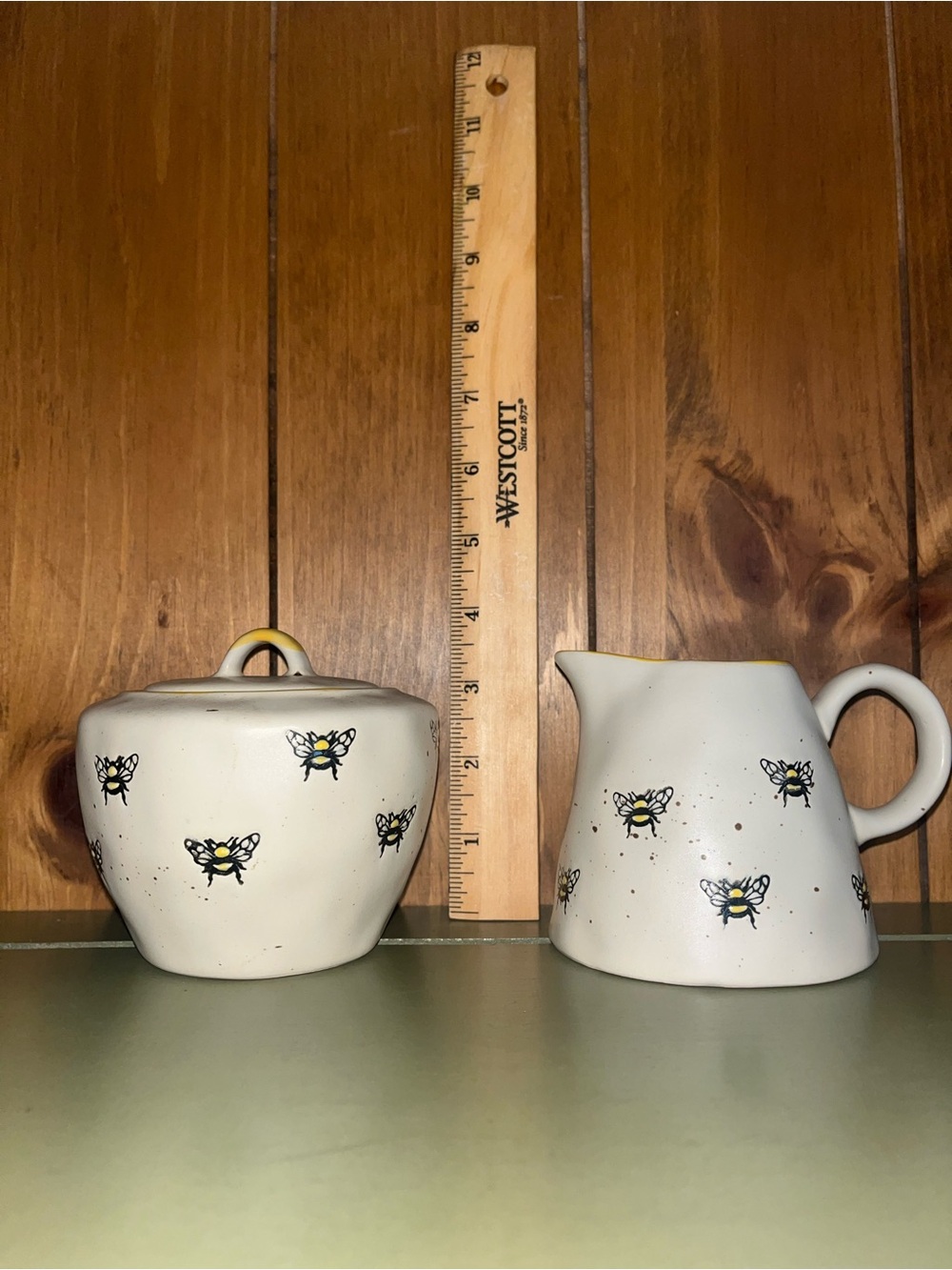 Handmade Bee Ceramic Creamer and Sugar Set - White